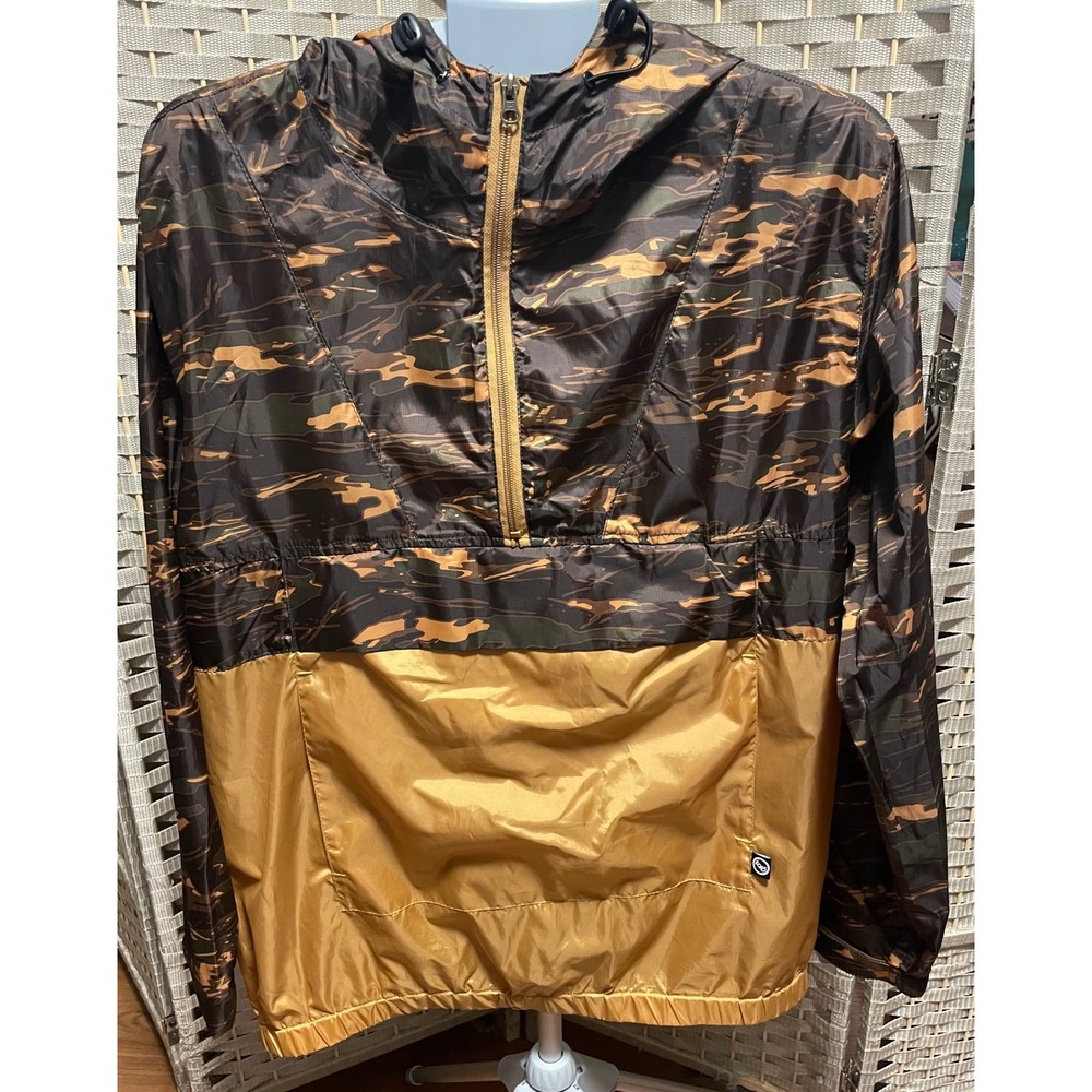 Ecko Unltd Mens Tiger Stripe Camo Half Zip Windbreaker Jacket Gold Brown Large
